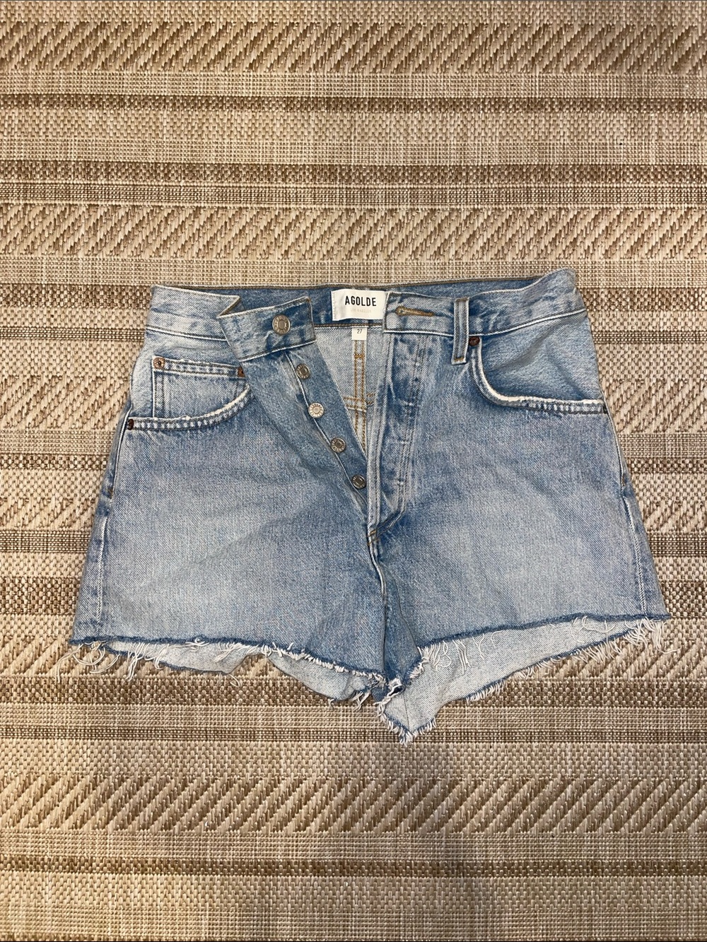 Agolde Light Wash High-Rise Button-Fly Denim Shorts